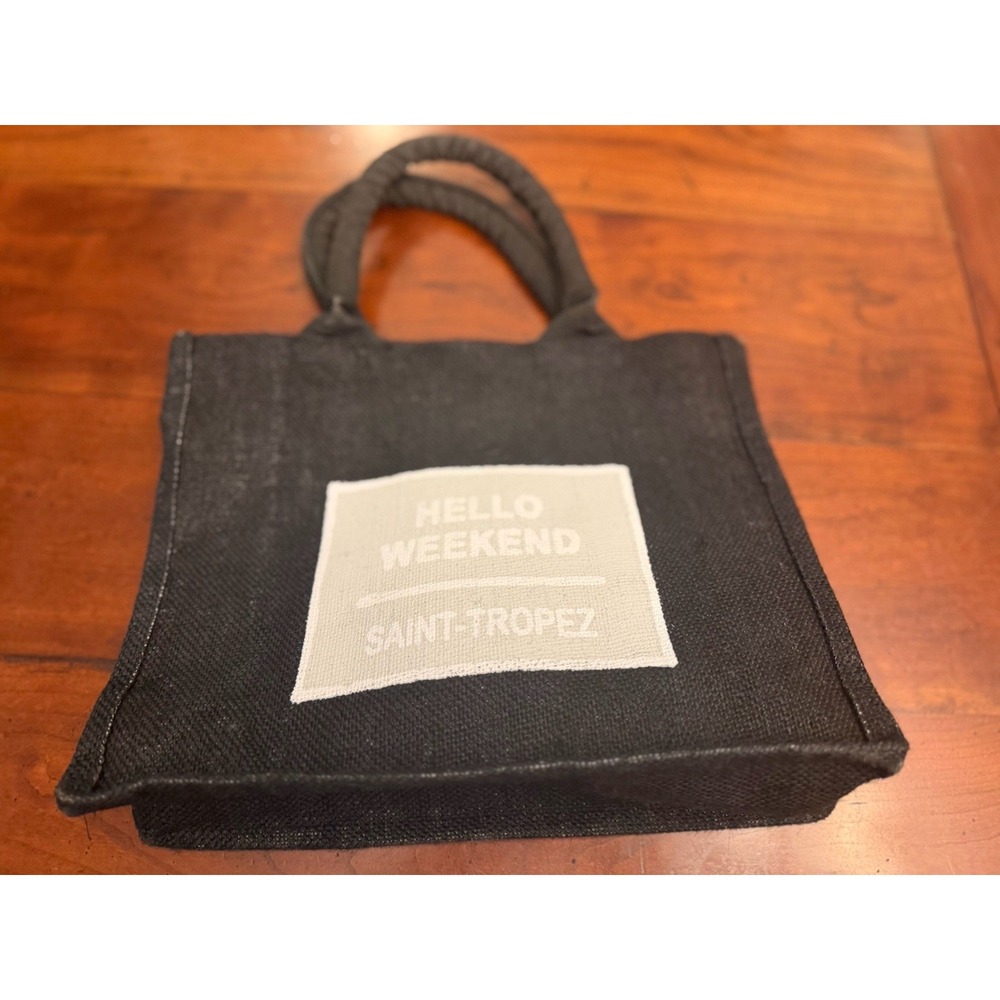 Marinette Saint-Tropez "Hello Weekend" Jute Tote Bag Black Beach Travel Shopper View 5